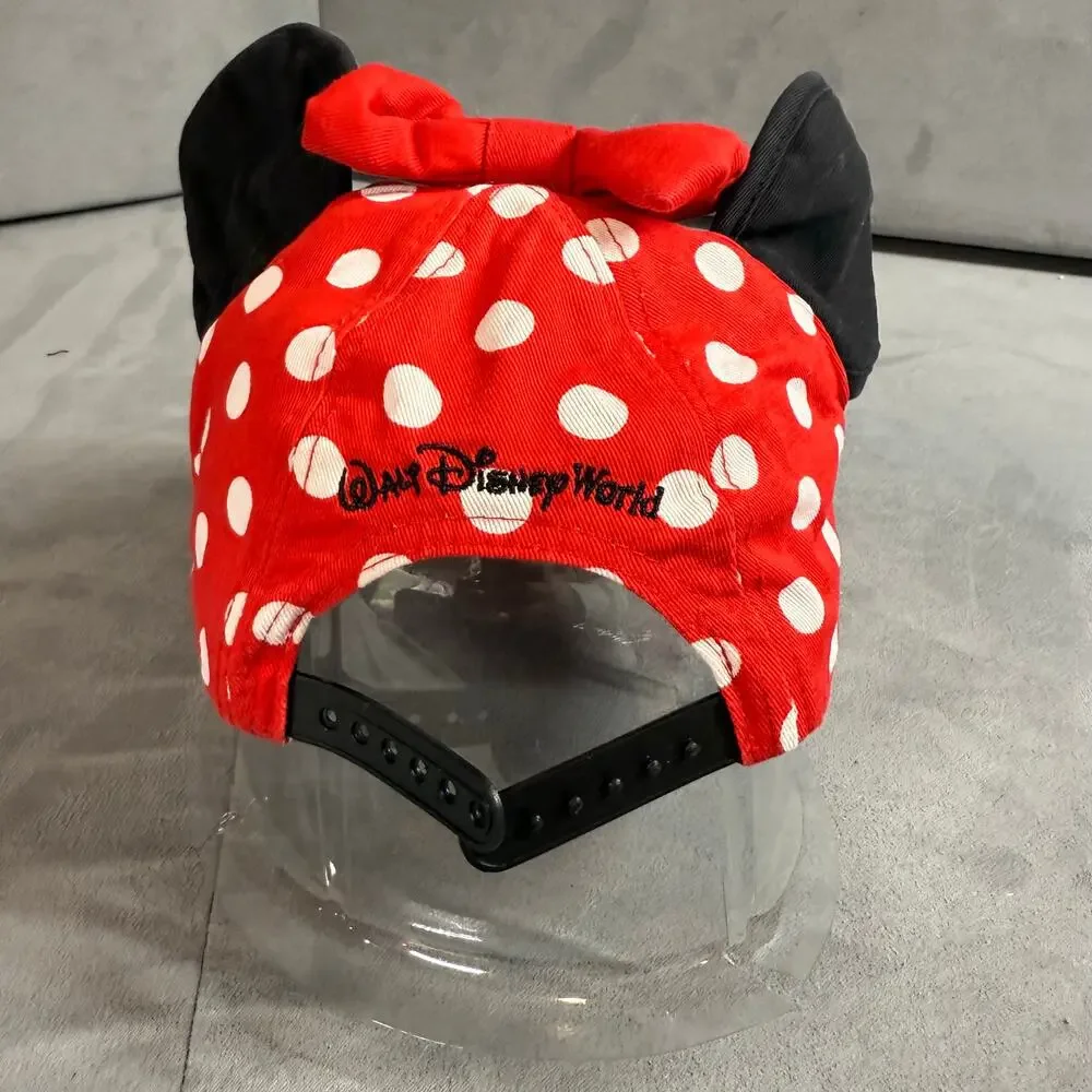 Disney Parks Minnie Mouse Baseball Cap Hat Red Polka Dot Ears Kids Youth